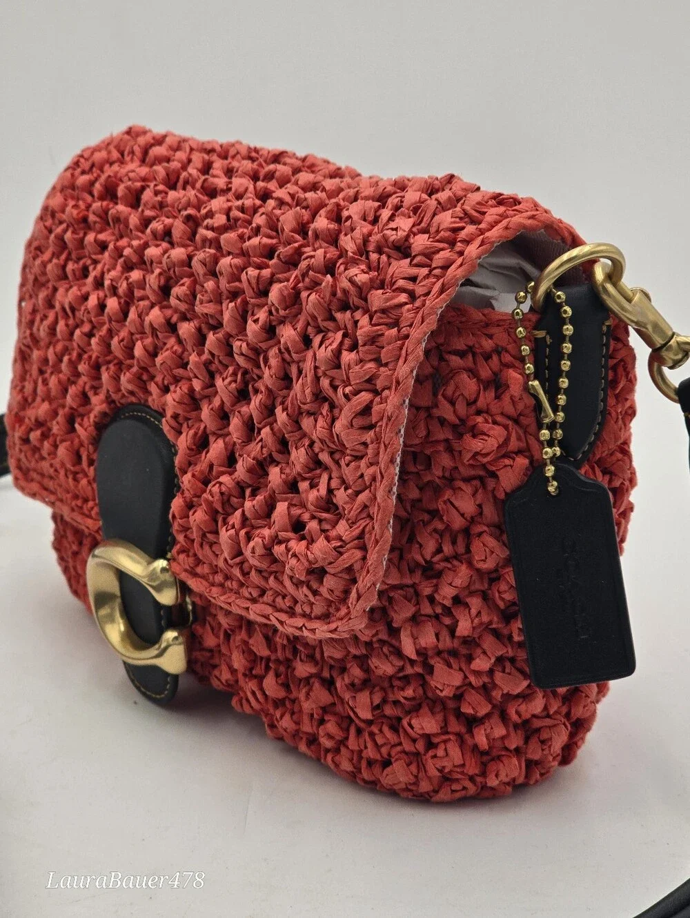 Coach Soft Tabby In Straw And Smooth Leather, Red Orange, CA032